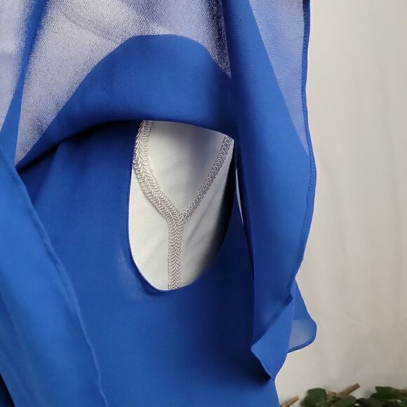 Max Studio Women's Layered Ruffle Sheer Top Blue Size Small - Picture 4 of 8